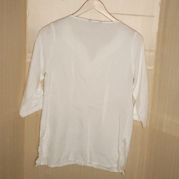 Tommy Bahama Womens White Linen Embroidered Tunic Top Small - Picture 2 of 7